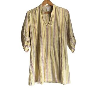 Soft Surroundings | Yellow Gauzy Striped Cotton Summer Beach Tunic size S